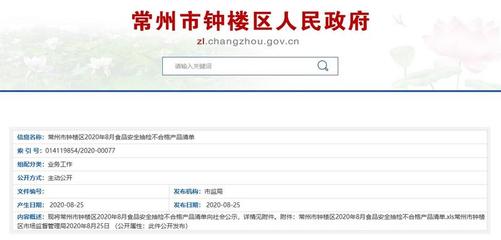 江蘇省常州市鐘樓區市場監管局:1批次沃柑抽檢不合格